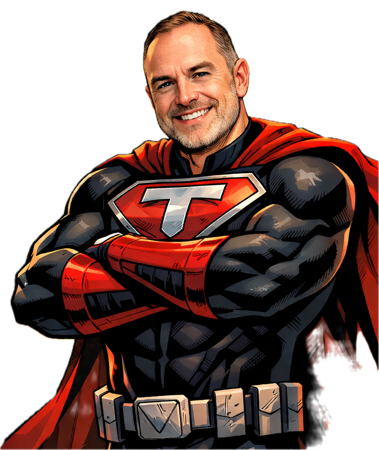 Superhero-style portrait of Travis